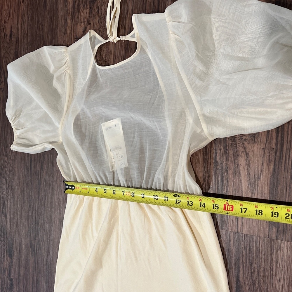 Zara Combination knit dress Size Medium Cream Long Feminine Puf Sleeve - Picture 6 of 7